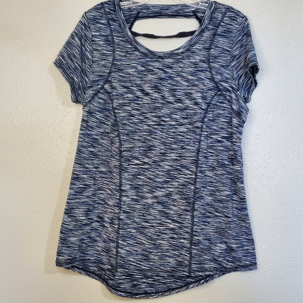 Xersion Blue Top Cutout in back Short Sleeve Women's Large